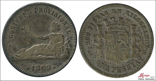 España - 1869 - Gobierno Provisional - Nº 00056 - BC- / F- - 1 peseta 1869 SNM Gob.Prov. Ag