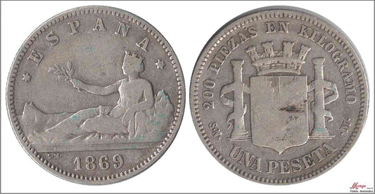 España - 1869 - Gobierno Provisional - Nº 00057 - BC / BC- - 1 peseta 1869 (*69) SNM Ag