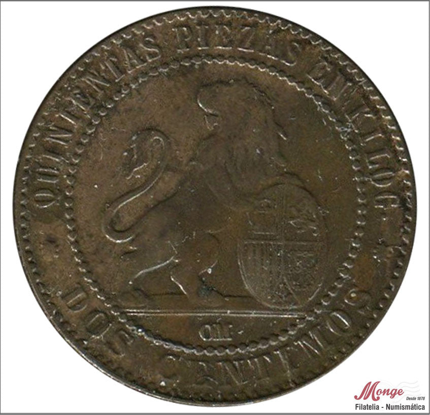 España - 1870 - Gobierno Provisional - Nº 00008 - MBC+ / VF+ - 2 centimos 1870 OM Cu