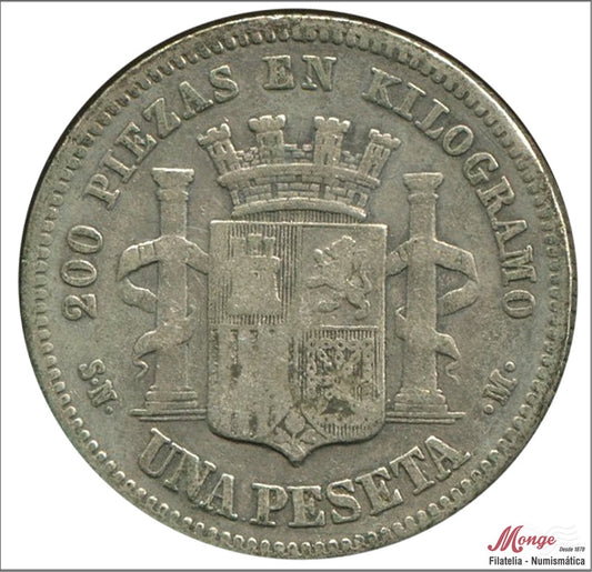 España - 1870 - Gobierno Provisional - Nº 00058 - BC- / F- - 1 peseta 1870 (*70) SNM Ag