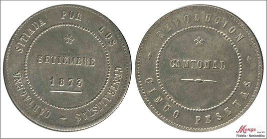 España - 1873 - Revol. Cantonal - Nº 00112 - MBC / EBC- - 5 pesetas 1873 Cartagena (No coincidente) / 28 gr. plata