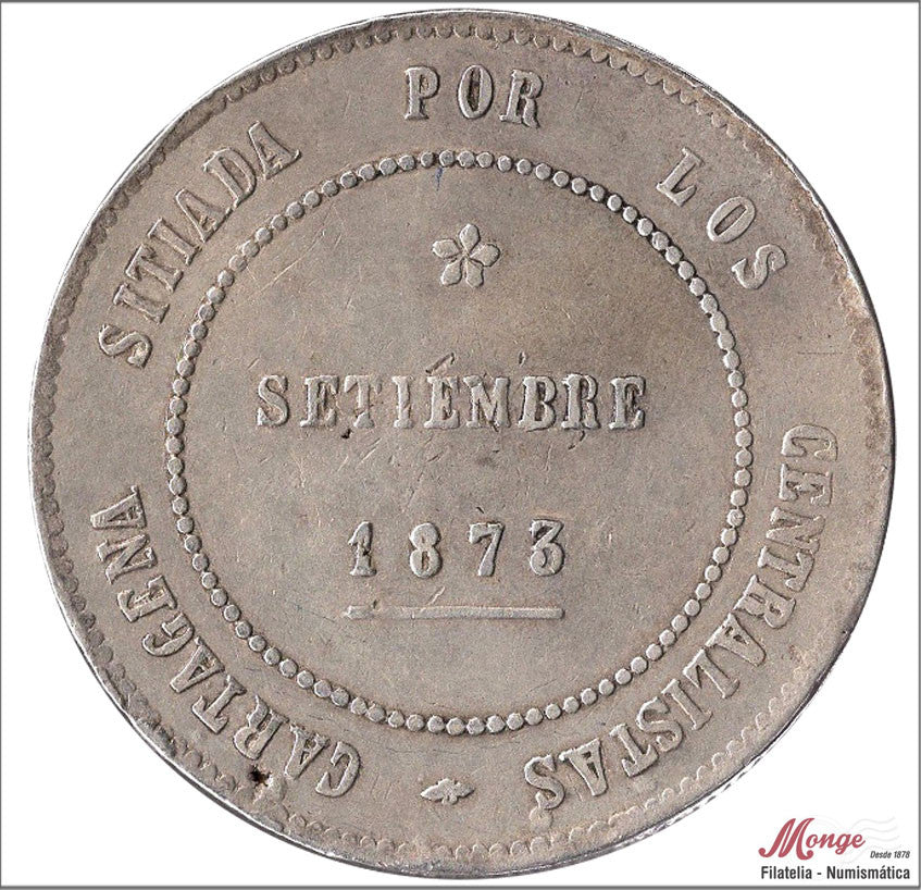 España - 1873 - Revol. Cantonal - Nº 00112a - MBC / VF - 5 pesetas 1873 Cartagena (No coincidente) / 28,50 gr. plata