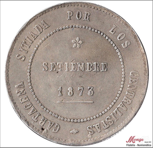 España - 1873 - Revol. Cantonal - Nº 00112a - MBC / VF - 5 pesetas 1873 Cartagena (No coincidente) / 28,50 gr. plata