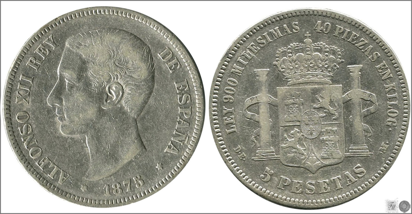 España - 1875 - Alfonso XII - Nº 00126 - BC / F - 5 pesetas 1875 (*75) DEM - 25 gr. plata - foto generica