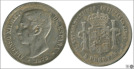 España - 1875 - Alfonso XII - Nº 00126 - BC- / F- - 5 pesetas 1875 DEM - 25 gr. plata - foto generica