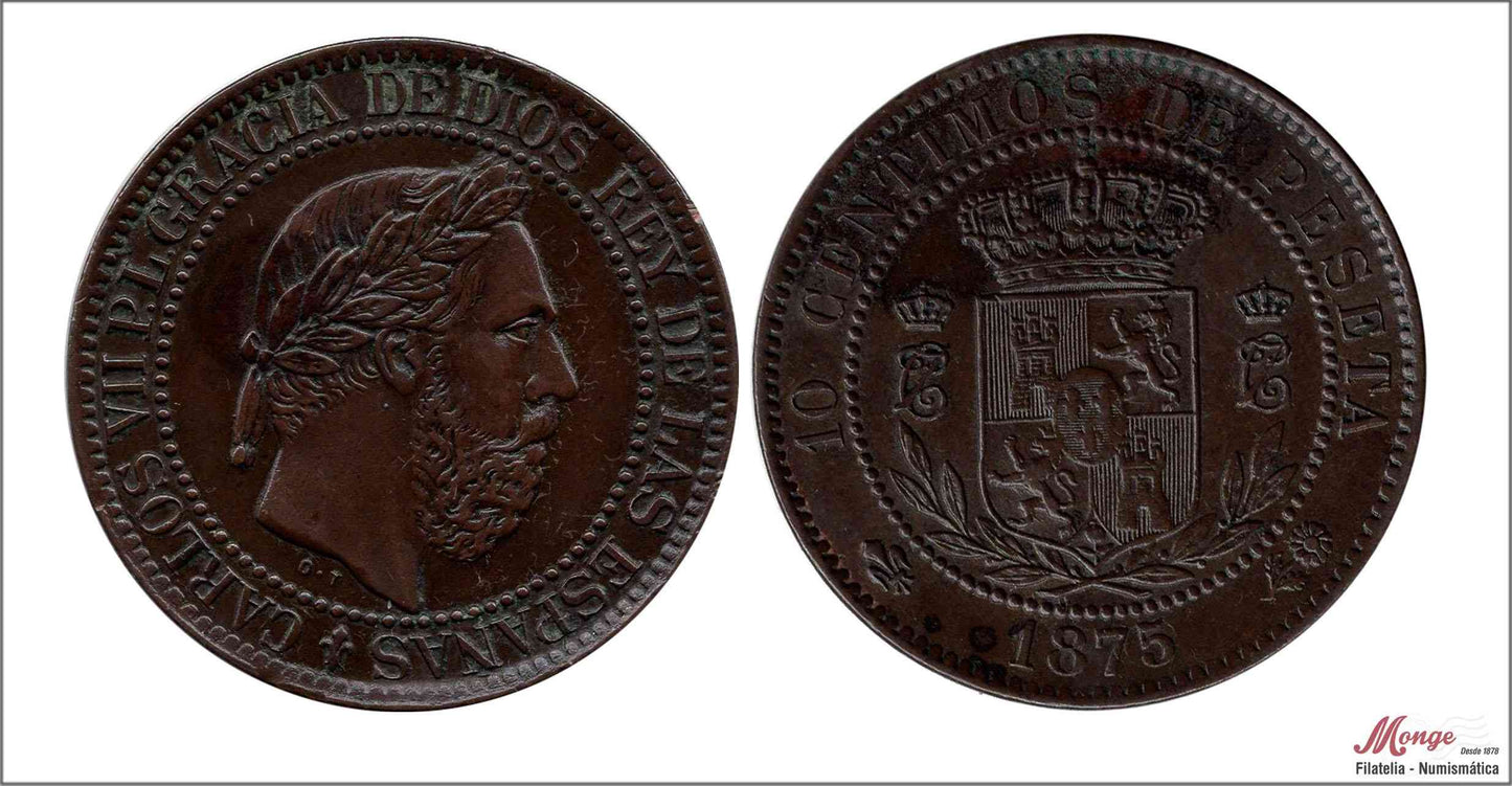 España - 1875 - Carlos VII - Nº 00023 - EBC / XF - 10 centimos 1875 Belgica CU