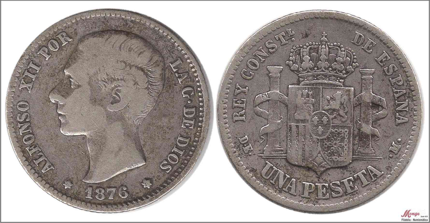 España - 1876 - Alfonso XII - Nº 00060 - BC / BC- - 1 peseta 1876 (*18*76) DEM / Estrellas flojas