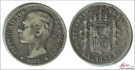 España - 1876 - Alfonso XII - Nº 00060 - BC / F - 1 peseta 1876 (*18*76) DEM Ag