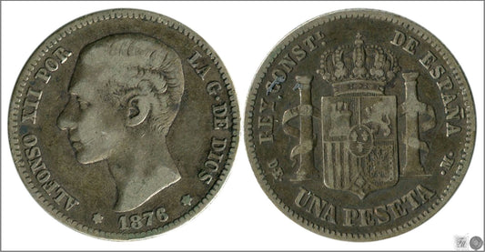 España - 1876 - Alfonso XII - Nº 00060 - BC / F - 1 peseta 1876 DEM Ag