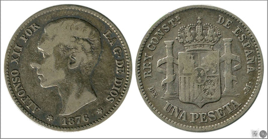 España - 1876 - Alfonso XII - Nº 00060 - Buena conservación mas - BC+ / F+ - 1 peseta 1876 (*18*76) DEM