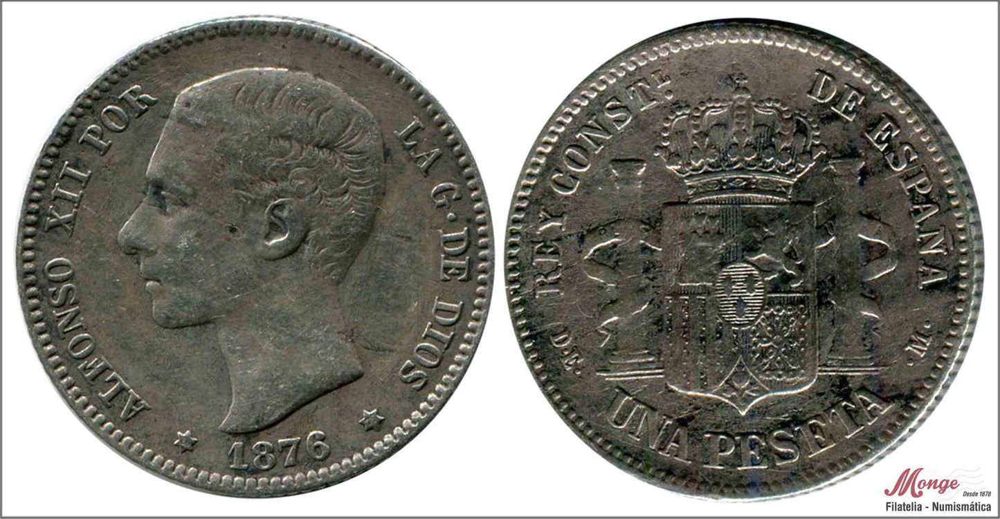 España - 1876 - Alfonso XII - Nº 00060 - MBC - / VF- - 1 peseta 1876 (*18*76) DEM Ag / OFERTA