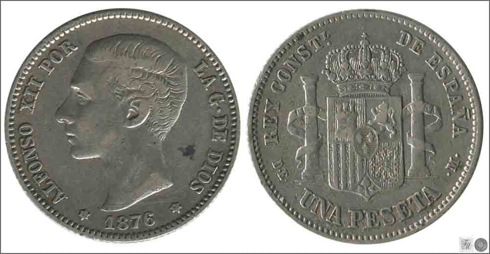 España - 1876 - Alfonso XII - Nº 00060 - MBC - / VF- - 1 peseta 1876 (*18*76) DEM Ag