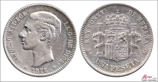 España - 1876 - Alfonso XII - Nº 00060 - MBC+ / VF+ - 1 peseta 1876 (*76) DEM Ag