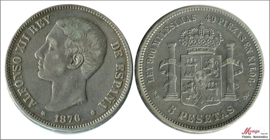 España - 1876 - Alfonso XII - Nº 00127 - MBC - / VF- - 5 pesetas 1876 (*1*76) DEM - 25 gr. plata