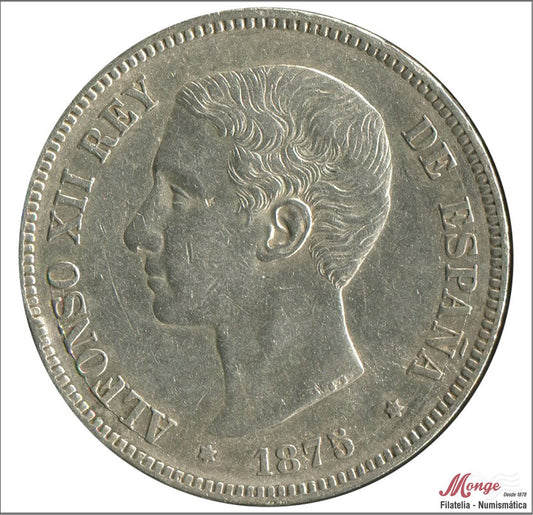 España - 1876 - Alfonso XII - Nº 00127 - MBC+ / VF+ - 5 pesetas 1876 (*18*76) DEM - 25 gr. plata