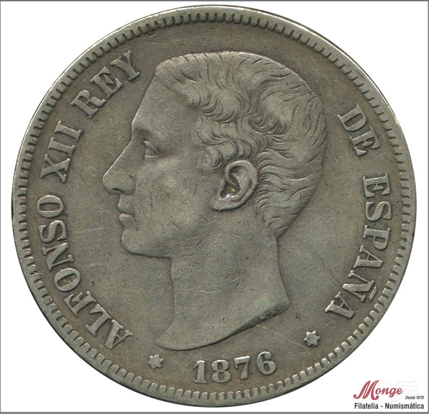 España - 1876 - Alfonso XII - Nº 00127 - RC / VG - 5 pesetas 1876 DEM - 25 gr. plata - foto generica