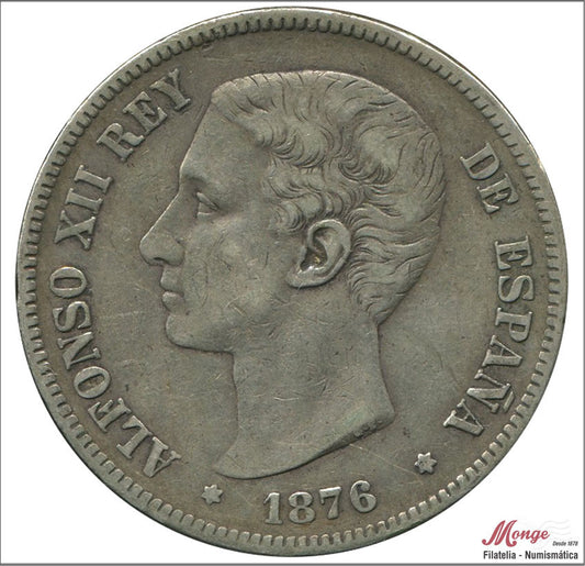 España - 1876 - Alfonso XII - Nº 00127 - RC / VG - 5 pesetas 1876 DEM - 25 gr. plata - foto generica