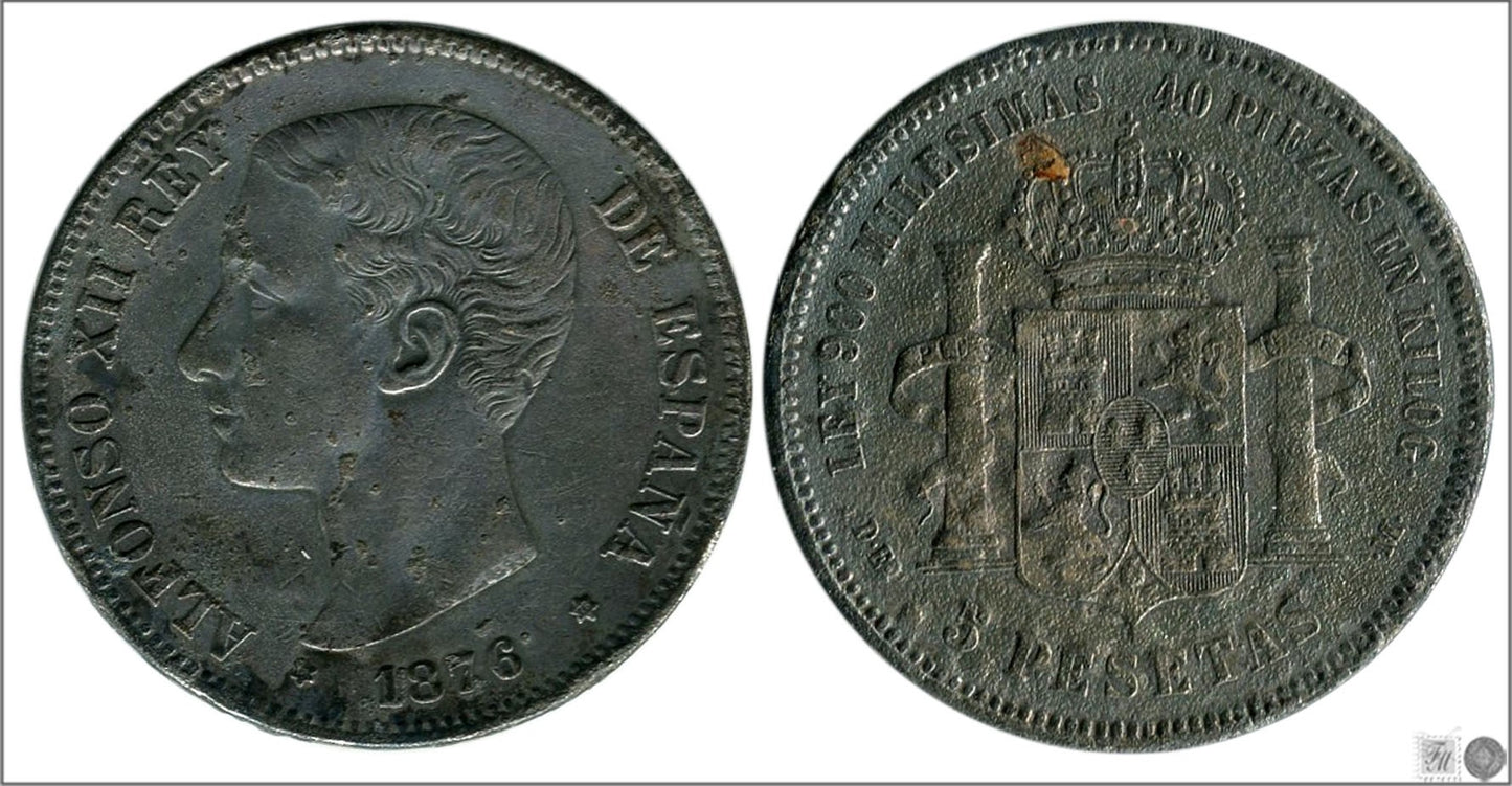 España - 1876 - Alfonso XII - Nº 00127F - Muy Buena conservación - MBC / VF - 5 pesetas 1876 (*18*76) DEM / Falsa de época en Ca