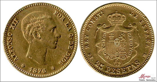 España - 1876 - Alfonso XII - Nº 00172 - EBC / XF - 25 pesetas 1876 (*18*76) DEM 8 gr. oro