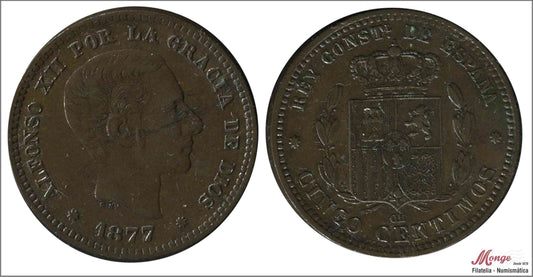 España - 1877 - Alfonso XII - Nº 00017 - EBC- / EBC - 5 centimos 1877 OM Cu