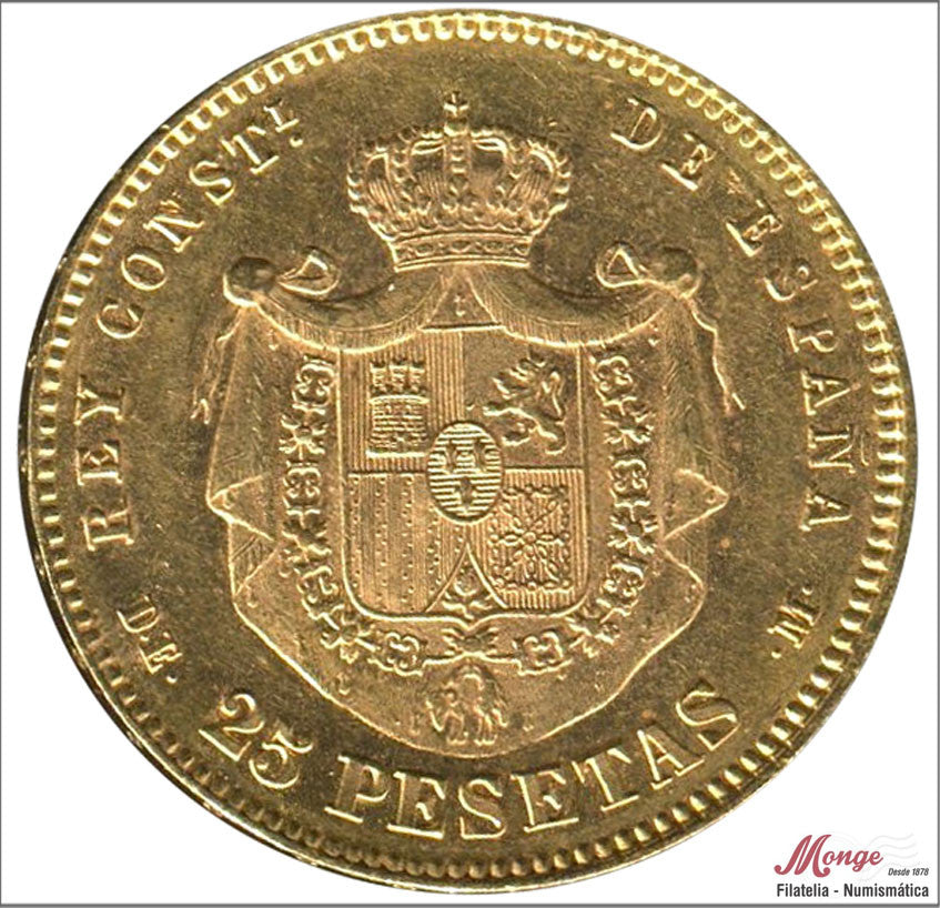 España - 1877 - Alfonso XII - Nº 00173 - EBC+ / XF+ - 25 pesetas 1877 (*18*77) DEM 8 gr. oro