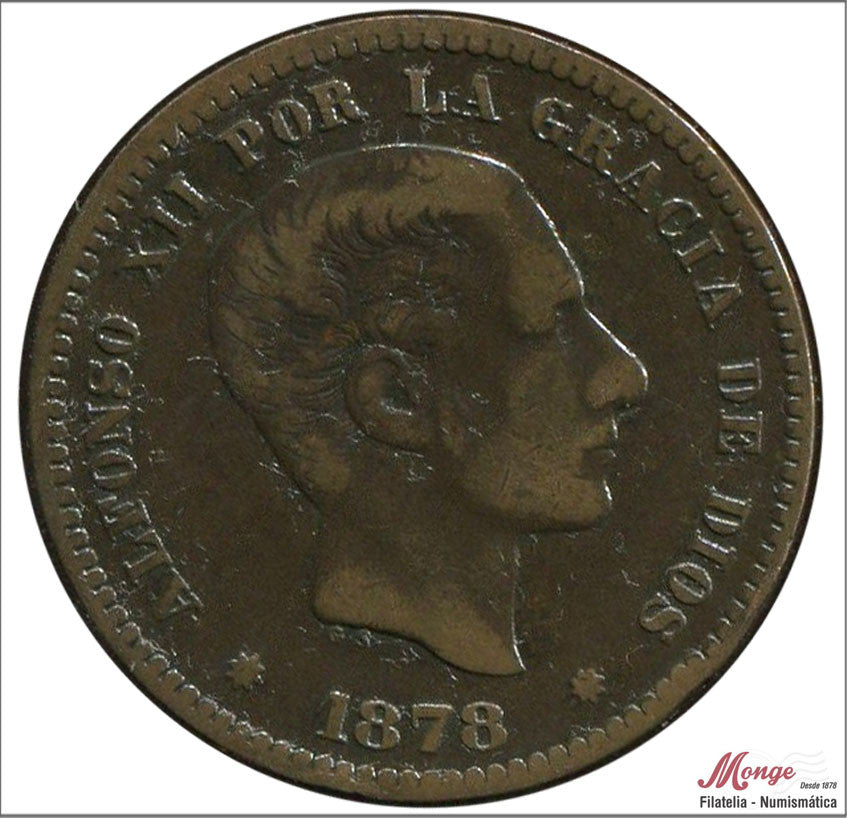 España - 1878 - Alfonso XII - Nº 00018 - BC+ / F+ - 5 centimos 1878 OM Cu