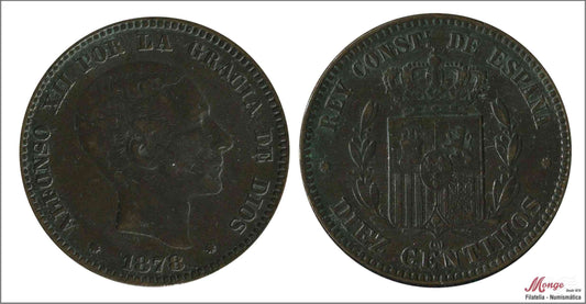 España - 1878 - Alfonso XII - Nº 00025 - MBC / VF - 10 centimos 1878 OM Cu