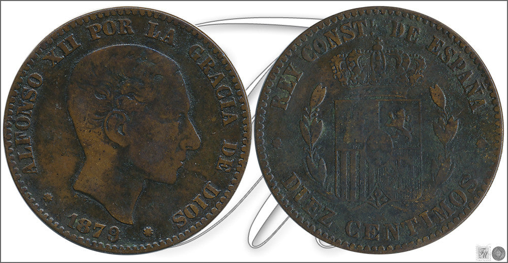 España - 1878 - Alfonso XII - Nº 00025 - RC / VG - 10 centimos 1878 OM Cu