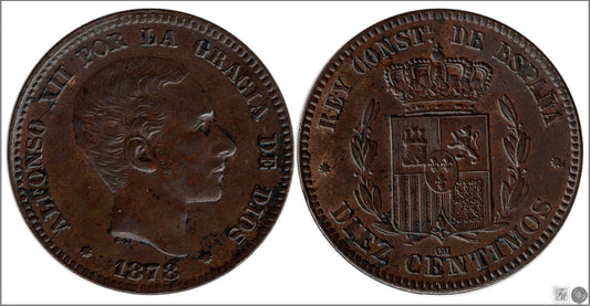 España - 1878 - Alfonso XII - Nº 00025 - Sin circular menos - S/C-/aUNC - 10 centimos 1878 OM Cu.