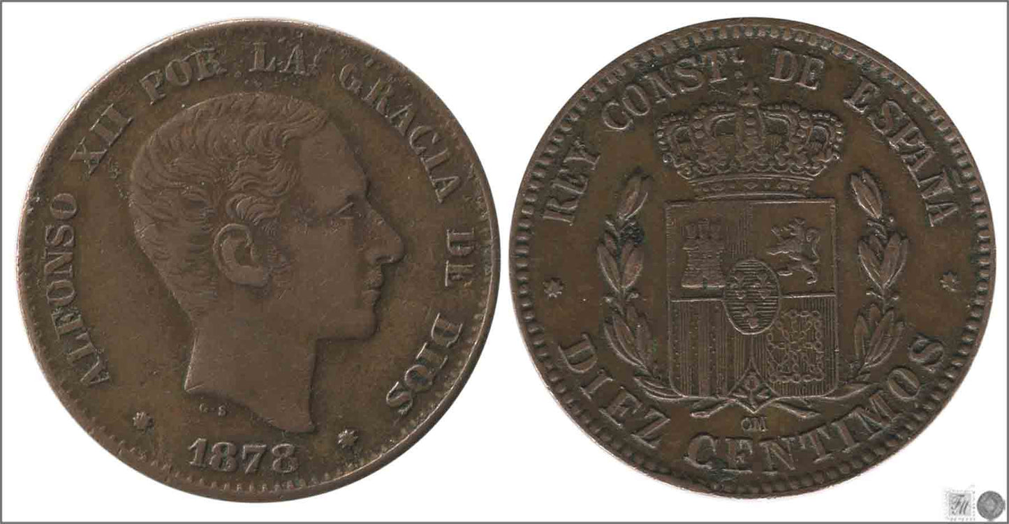 España - 1878 - Alfonso XII - Nº 00025F - MBC / VF - 10 centimos 1878 MO / Falsa de época