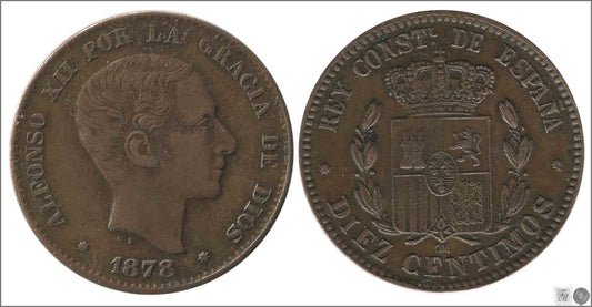 España - 1878 - Alfonso XII - Nº 00025F - MBC / VF - 10 centimos 1878 MO / Falsa de época