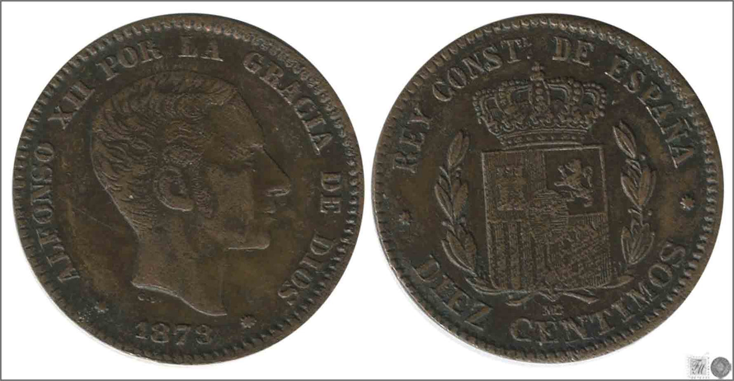 España - 1878 - Alfonso XII - Nº 00025F - Muy Buena conservación mas - MBC+ / VF+ - 10 centimos 1878 MO / Falsa de época no coin