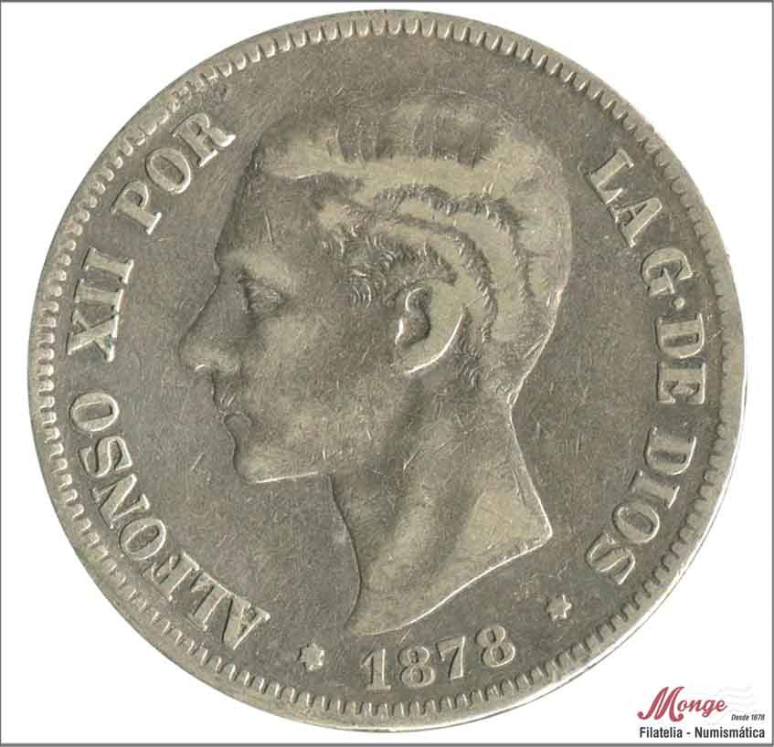 España - 1878 - Alfonso XII - Nº 00130 - BC- / F- - 5 pesetas 1878 EMM 25 gr. plata - foto generica