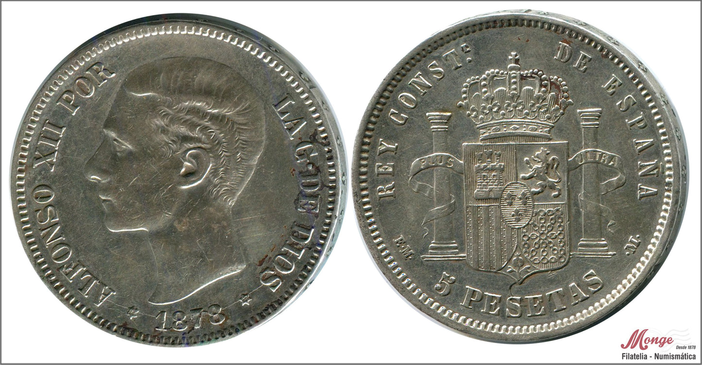 España - 1878 - Alfonso XII - Nº 00130 - EBC- / XF- - 5 pesetas 1878 (*18*78) EMM Ag