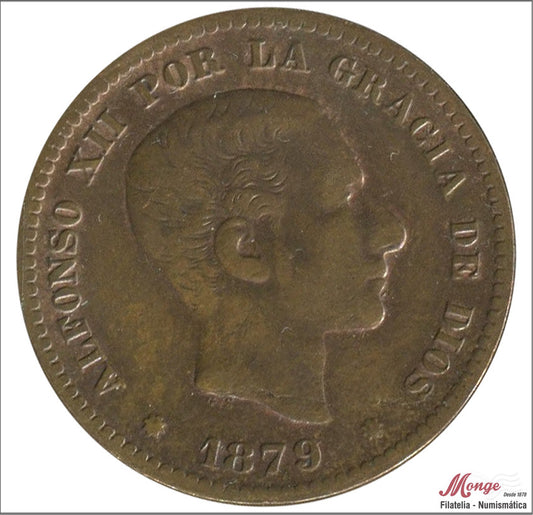 España - 1879 - Alfonso XII - Nº 00019 - MBC - / VF- - 5 centimos 1879 OM Cu