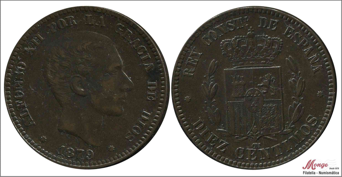 España - 1879 - Alfonso XII - Nº 00026 - EBC- / XF- - 10 centimos 1879 OM Cu