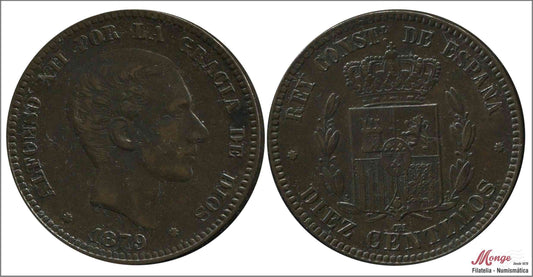 España - 1879 - Alfonso XII - Nº 00026 - EBC- / XF- - 10 centimos 1879 OM Cu