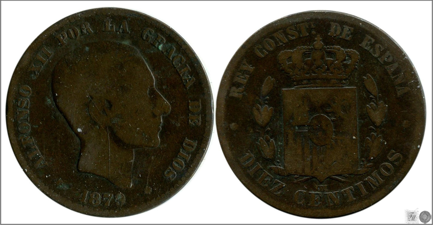 España - 1879 - Alfonso XII - Nº 00026 - Regular conservación - RC / VG - 10 centimos 1879 OM