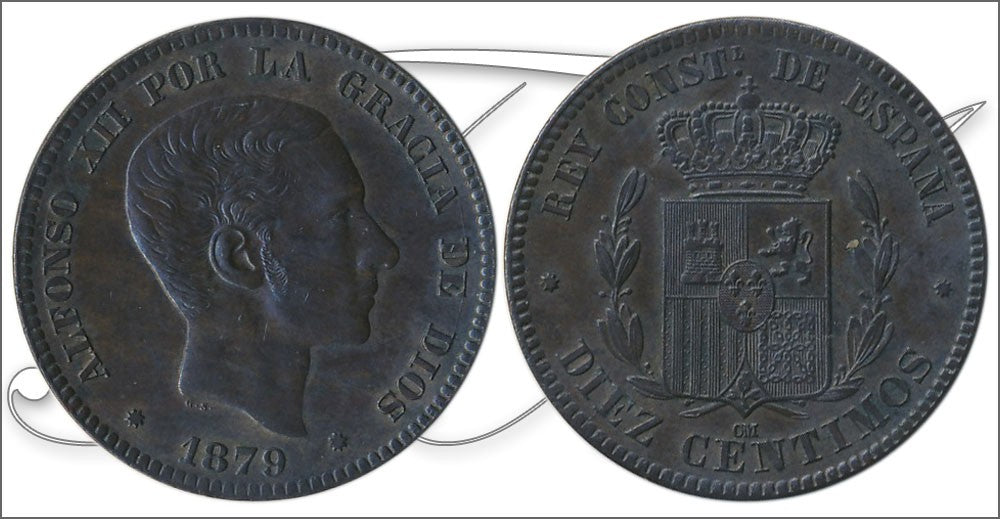 España - 1879 - Alfonso XII - Nº 00026 - Sin circular menos - S/C-/aUNC - 10 centimos 1879 OM Cu