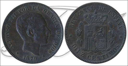 España - 1879 - Alfonso XII - Nº 00026 - Sin circular menos - S/C-/aUNC - 10 centimos 1879 OM Cu