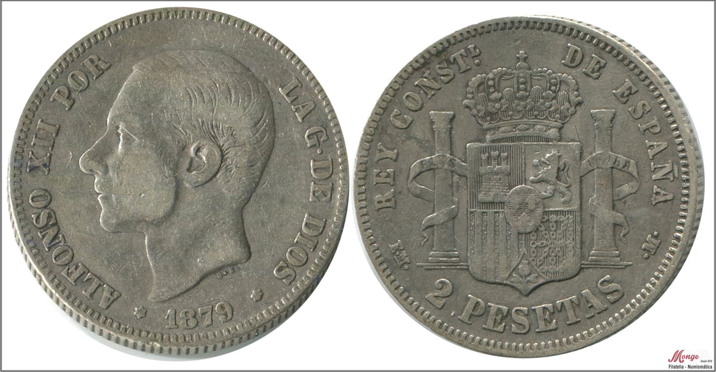 España - 1879 - Alfonso XII - Nº 00091 - BC / F - 2 pesetas 1879 EMM Ag