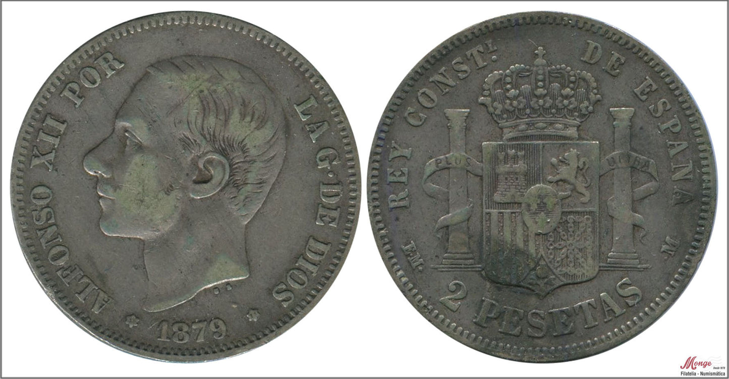 España - 1879 - Alfonso XII - Nº 00091 - MBC - / VF- - 2 pesetas 1879 (*18*7) EMM Ag