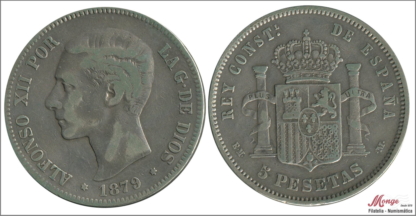 España - 1879 - Alfonso XII - Nº 00131 - BC+ / F+ - 5 pesetas 1879 (*18*79) EMM - 24,75 gr. plata