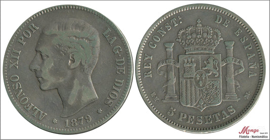 España - 1879 - Alfonso XII - Nº 00131 - BC+ / F+ - 5 pesetas 1879 (*18*79) EMM - 24,75 gr. plata