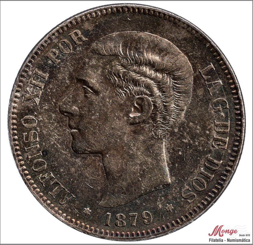 España - 1879 - Alfonso XII - Nº 00131 - EBC / XF - 5 pesetas 1879 (*18*79) EMM - 25 gr. plata - Patina original