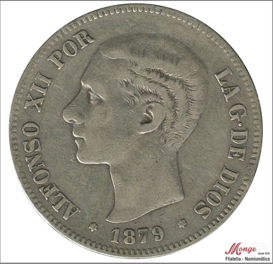 España - 1879 - Alfonso XII - Nº 00131 - MBC - / VF- - 5 pesetas 1879 (*18*79) EMM - 24,85 gr. plata