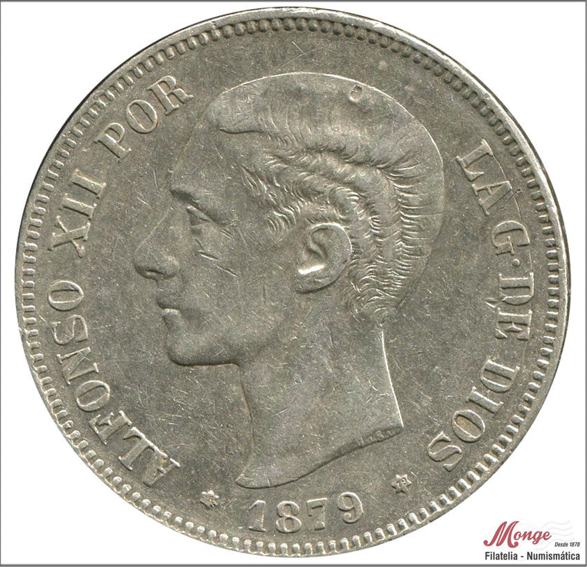 España - 1879 - Alfonso XII - Nº 00131 - MBC+ / VF+ - 5 pesetas 1879 (*18*79) EMM - 25 gr. plata