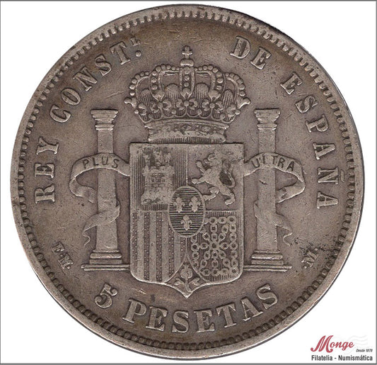 España - 1879 - Alfonso XII - Nº 00131 - MBC - / VF- - 5 pesetas 1879 (*8*7) EMM - 25 gr. plata