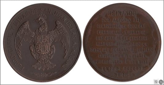 España - 1880 - Medalla - Nº N-1880-01 - MBC / VF - Inaguración Ferrocarril Granollers a minas de San Juan de las Abadesas.1880