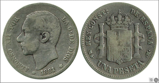 España - 1881 - Alfonso XII - Nº 00061 - BC / BC- - 1 peseta 1881 MSM Ag